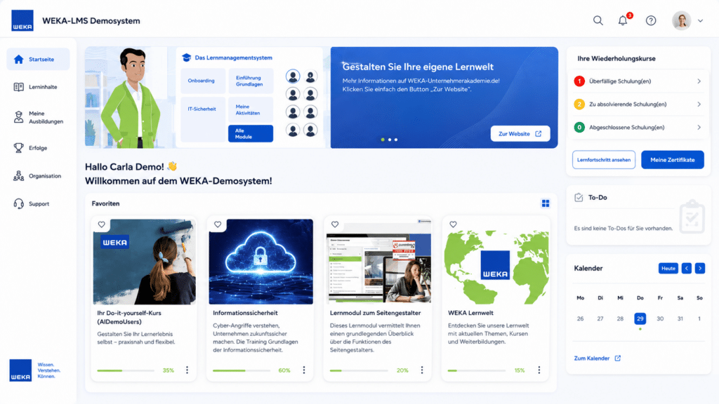Mit KI erstellte Variante des Dashboard des WEKA-LMS